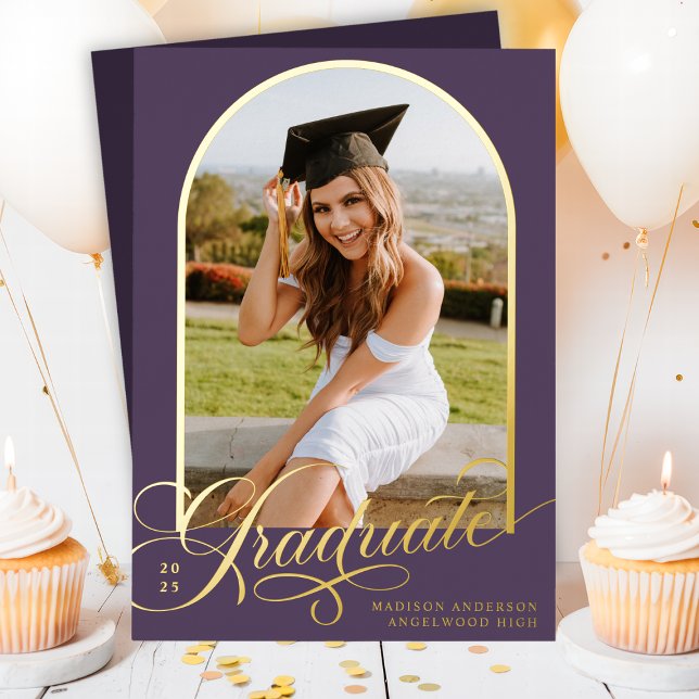 Purple Graduate Foil Graduation Announcement (Creator Uploaded)