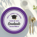 Purple Graduate Personalized 2024 Graduation Party Paper Plates<br><div class="desc">These modern purple and white custom graduation party plates feature classy typography of your university or college name for the class of 2024. Customize with your graduating year next to the chic handwritten script and black grad cap for great personalized congratulations graduate party decor.</div>