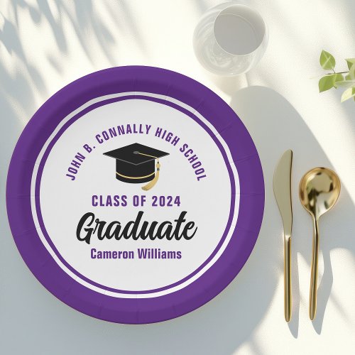 Purple Graduate Personalized 2024 Graduation Party Paper Plates