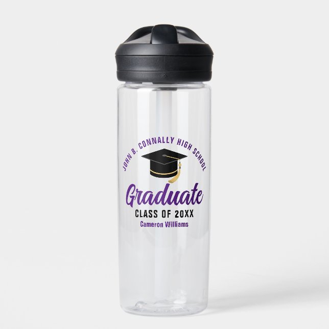 Purple Graduate Personalized Graduation Gift Water Bottle (Front)