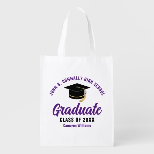 Purple Graduate Personalized Graduation Party Grocery Bag