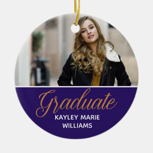 Purple Graduate Photo 2024 Graduation Keepsake Ceramic Ornament