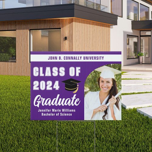 Purple Graduate Photo 2025 Graduation Yard Sign