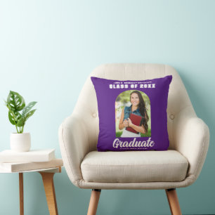 Purple Graduate Photo Arch 2026 Graduation Throw Pillow