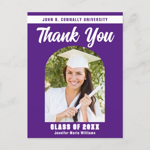 Purple Graduate Photo Arch Graduation Thank You Postcard