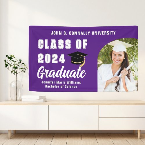 Purple Graduate Photo Bold 2024 Graduation Party Banner