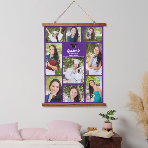 Purple Graduate Photo Collage 2024 Chic Graduation Hanging Tapestry