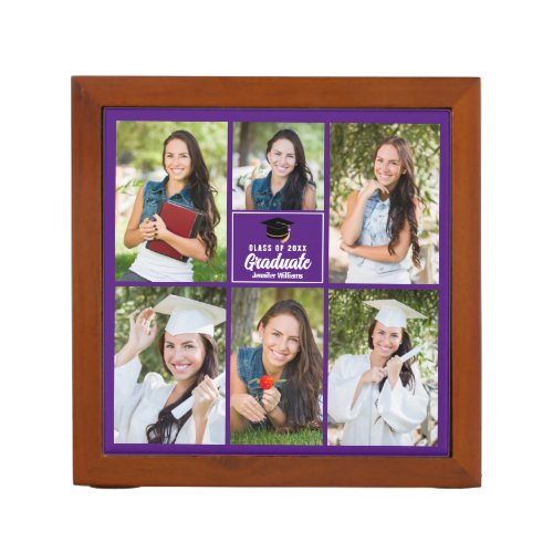 Purple Graduate Photo Collage 2024 Graduation Gift Desk Organizer