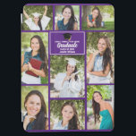 Purple Graduate Photo Collage 2024 Graduation Gift iPad Air Cover<br><div class="desc">This modern purple senior graduate photo collage iPad case features your favorite 9 student photographs. This graduation tablet cover features classy white typography of your high school or college name for the class of 2024. Customize this keepsake gift with your graduating year below the black grad cap. It features 2...</div>