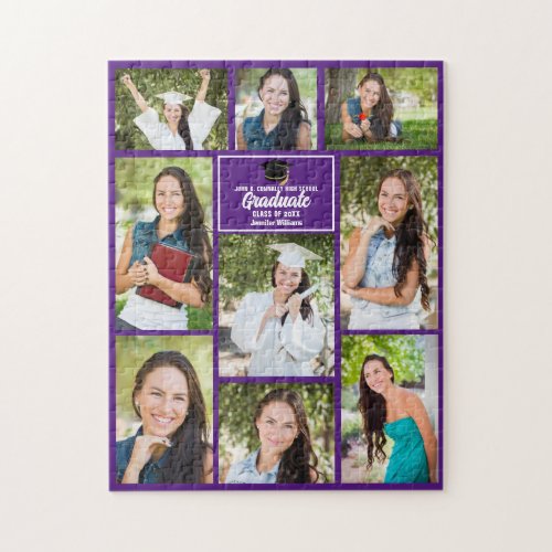 Purple Graduate Photo Collage 2024 Graduation Gift Jigsaw Puzzle