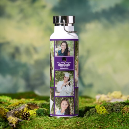 Purple Graduate Photo Collage 2024 Graduation Gift Water Bottle