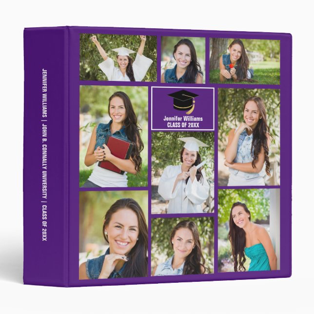 Purple Graduate Photo Collage 2026 Chic Graduation 3 Ring Binder (Front/Spine)