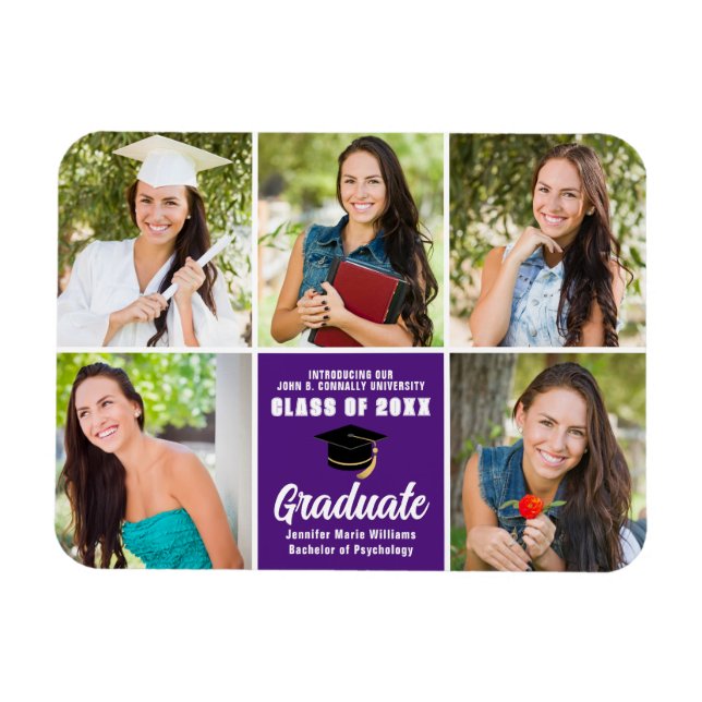 Purple Graduate Photo Collage Chic Graduation Magnet (Horizontal)