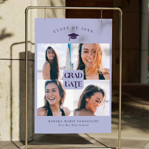 Purple Graduate Photo Collage Grad Party Sign