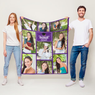 Purple Graduate Photo Collage Graduation Gift Fleece Blanket