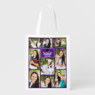 Purple Graduate Photo Collage Graduation Grocery Bag
