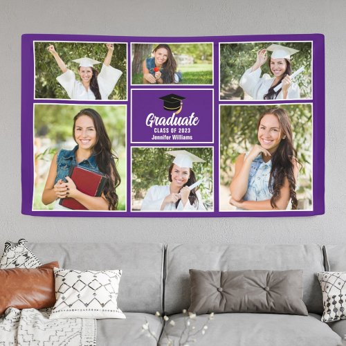 Purple Graduate Photo Collage Graduation Party Banner