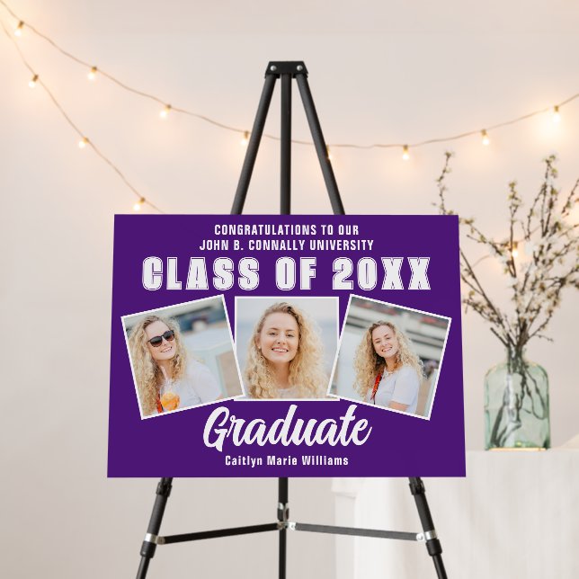 Purple Graduate Photo Collage Graduation Party Foam Board (In Situ (Stand))