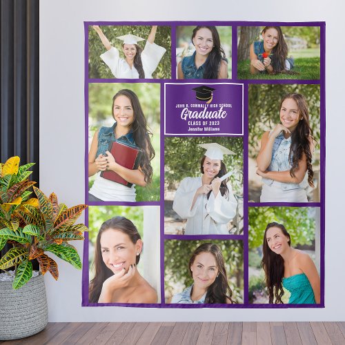 Purple Graduate Photo Collage Graduation Party Tapestry