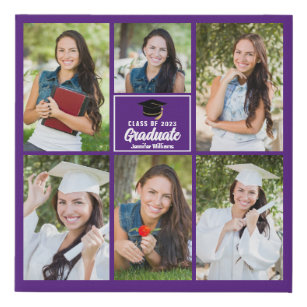 Purple Graduate Photo Collage Graduation Square Faux Canvas Print