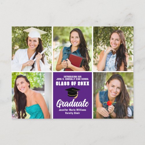 Purple Graduate Photo Collage Modern Graduation Postcard