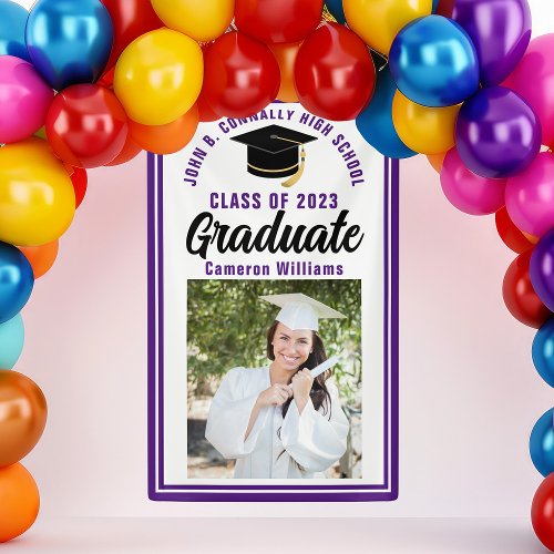 Purple Graduate Photo Custom Cute Graduation Party Banner
