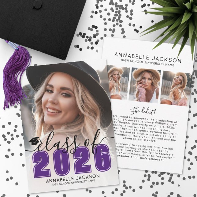 Purple Graduate Photo Graduation Announcement (Purple Graduate Photo Graduation Announcement)