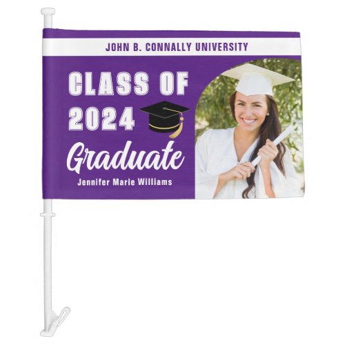 Purple Graduate Photo Personalized 2024 Graduation Car Flag