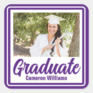 Purple Graduate Photo Personalized Graduation Square Sticker