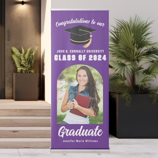 Purple Graduate Photo Vertical Graduation Party Retractable Banner (Creator Uploaded)