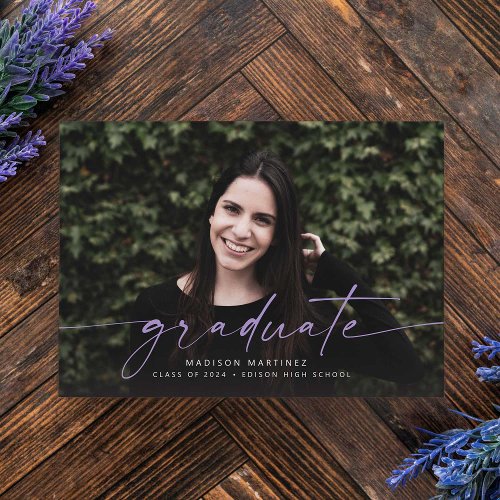 Purple Graduate Script Graduation Announcement