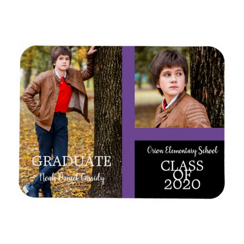 Purple Graduate Simple Two Photos Graduation Magnet