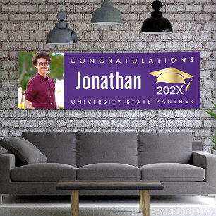 Purple graduation 1 photo gold cap modern bold banner