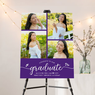 Purple Graduation 4 Photo White Script Heart Girly Foam Board