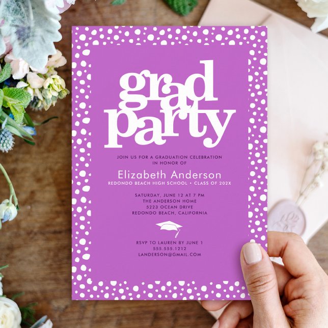 Purple graduation bold modern typography party invitation (Creator Uploaded)