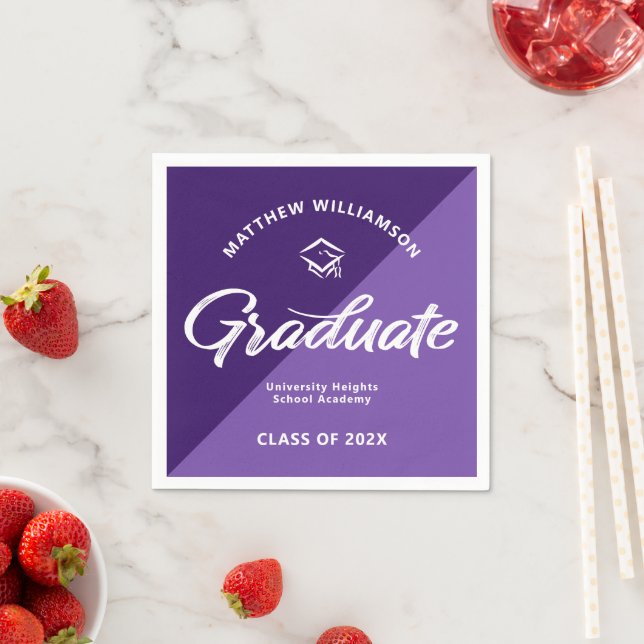 Purple Graduation Bold Retro Script Cap Icon Retro Napkins (Insitu)