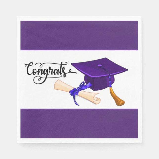 Purple Graduation Cap And Diploma  Napkins (Front)