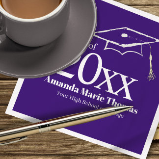 Purple Graduation Cap Class of 20XX Name Napkins