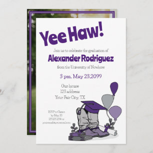 Purple Graduation Cap Cowboy Boot Arrangement Invitation