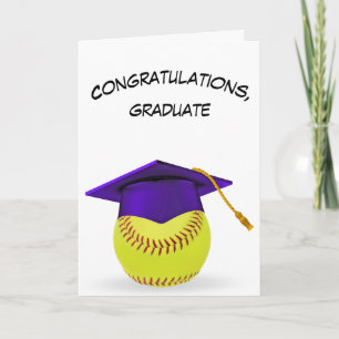 Purple Graduation Cap On a Yellow Softball Card