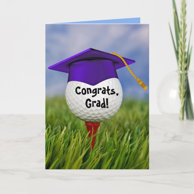 Purple Graduation Cap On Golf Ball    Card (Front)