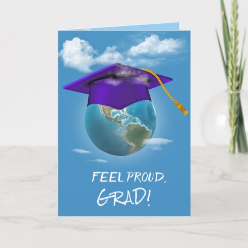 Purple Graduation Cap on Planet Earth Card