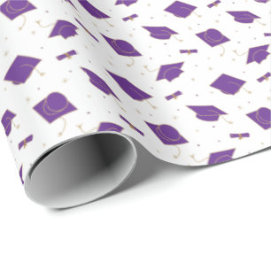 Purple Graduation Cap Toss Wrapping Paper