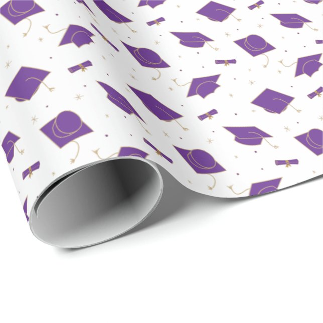 Purple Graduation Cap Toss Wrapping Paper (Roll Corner)