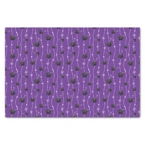 Purple Graduation Caps and Ribbon Tissue Paper