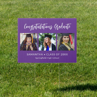 Purple Graduation Congratulations Graduate 3 Photo Sign