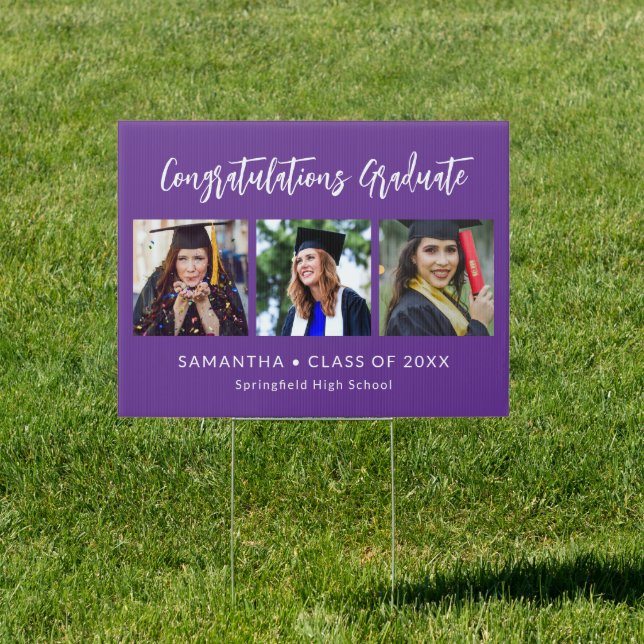 Purple Graduation Congratulations Graduate 3 Photo Sign (Insitu)