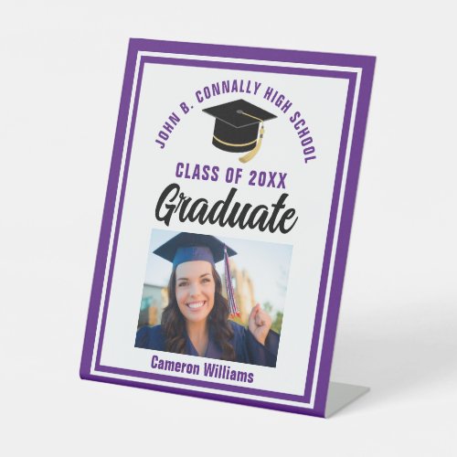 Purple Graduation Custom Graduate Photo Party Pedestal Sign