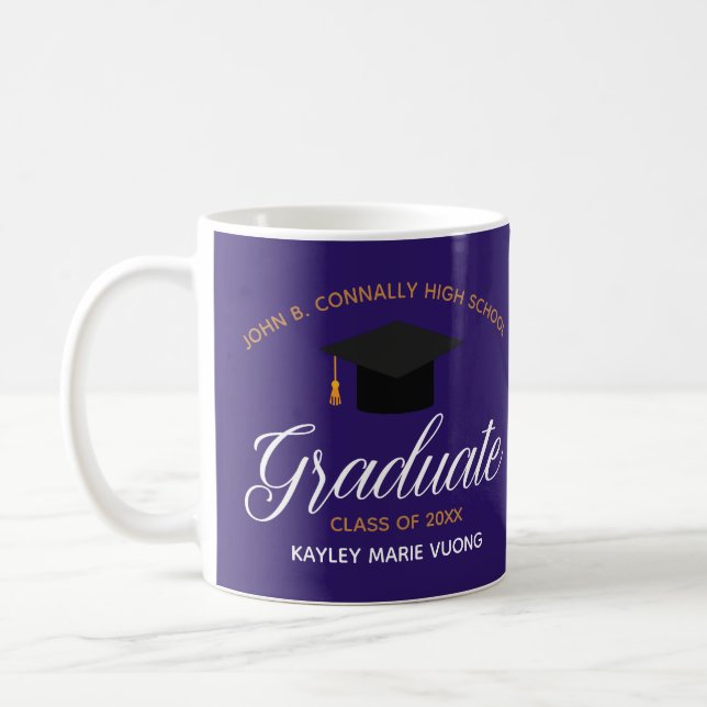 Purple Graduation Custom School Class of 2024 Coffee Mug (Left)