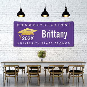 Purple Graduation Gold Cap Icon Modern Bold Simple Banner